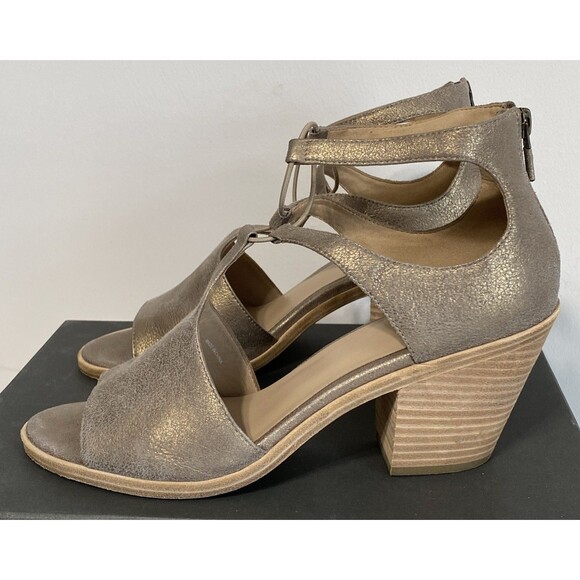 Eileen Fisher Sandals Womens US 9.5 Lou Platinum Metallic Suede Block Heel Coast - Picture 8 of 15